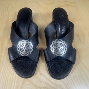Brighton Leather Mules Sandals Silver Accent Made in Italy Size 7.5‎